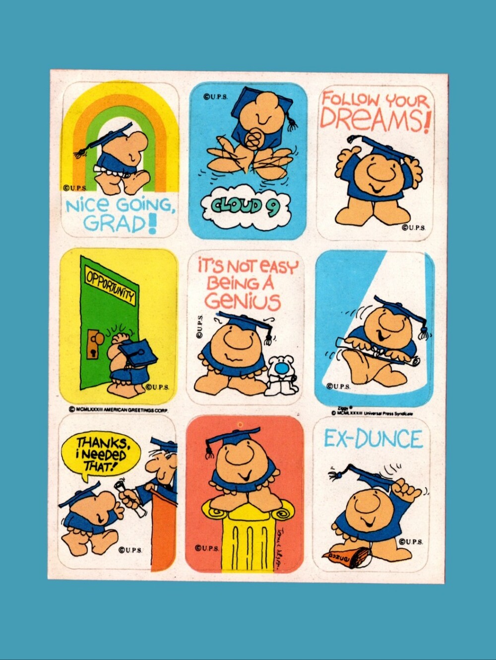 American Greetings Ziggy 1983 Vintage Graduation Sticker Sheet